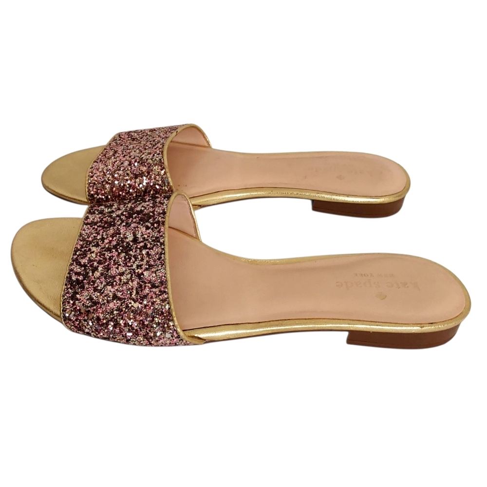 Kate Spade New York Glitter Slide Sandals 8.5 Pink Silver Sequin Flats